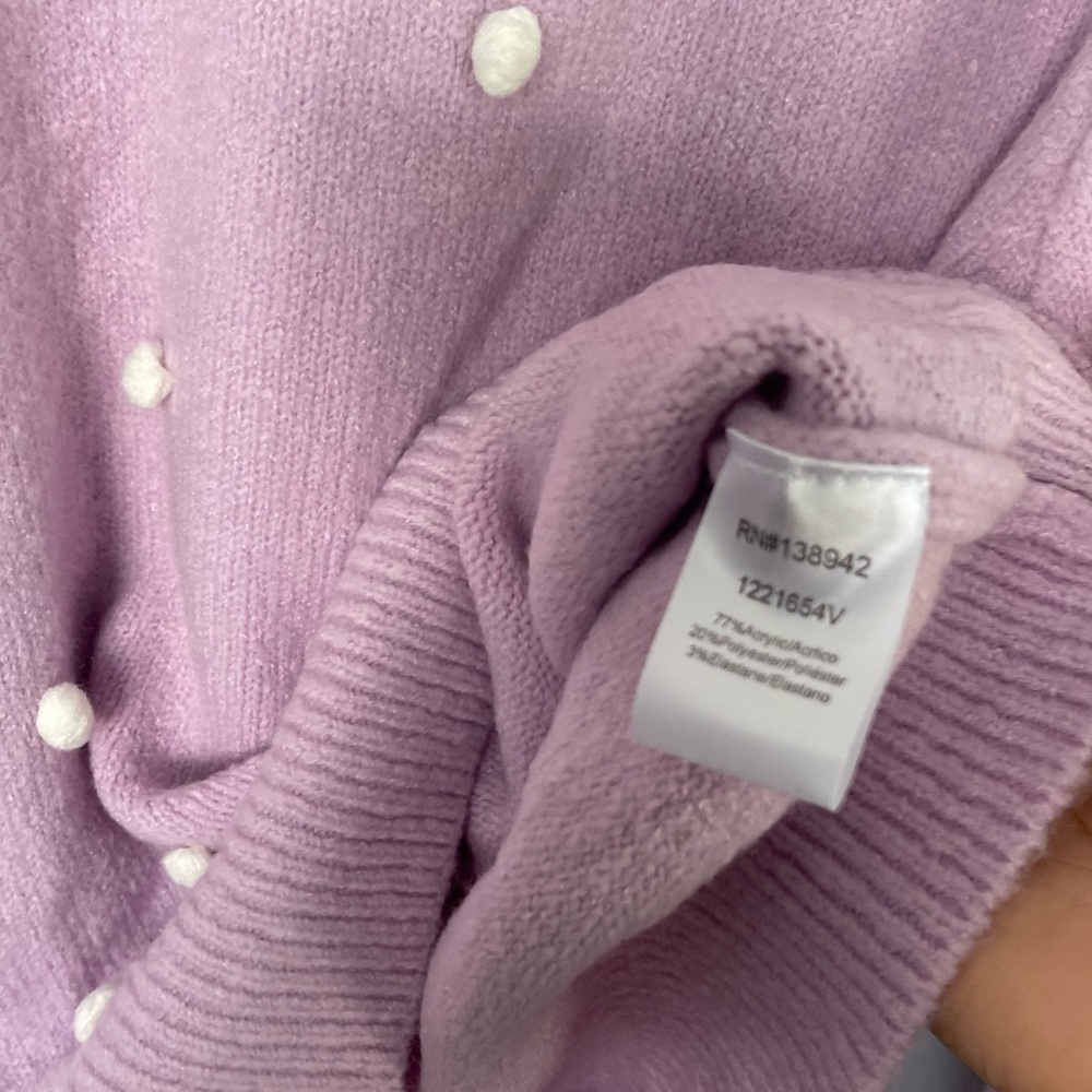 OnTwelfth Pom Pom Knit Sweater Balloon Sleeve Crew Neck sz S purple lavender - Picture 3 of 6